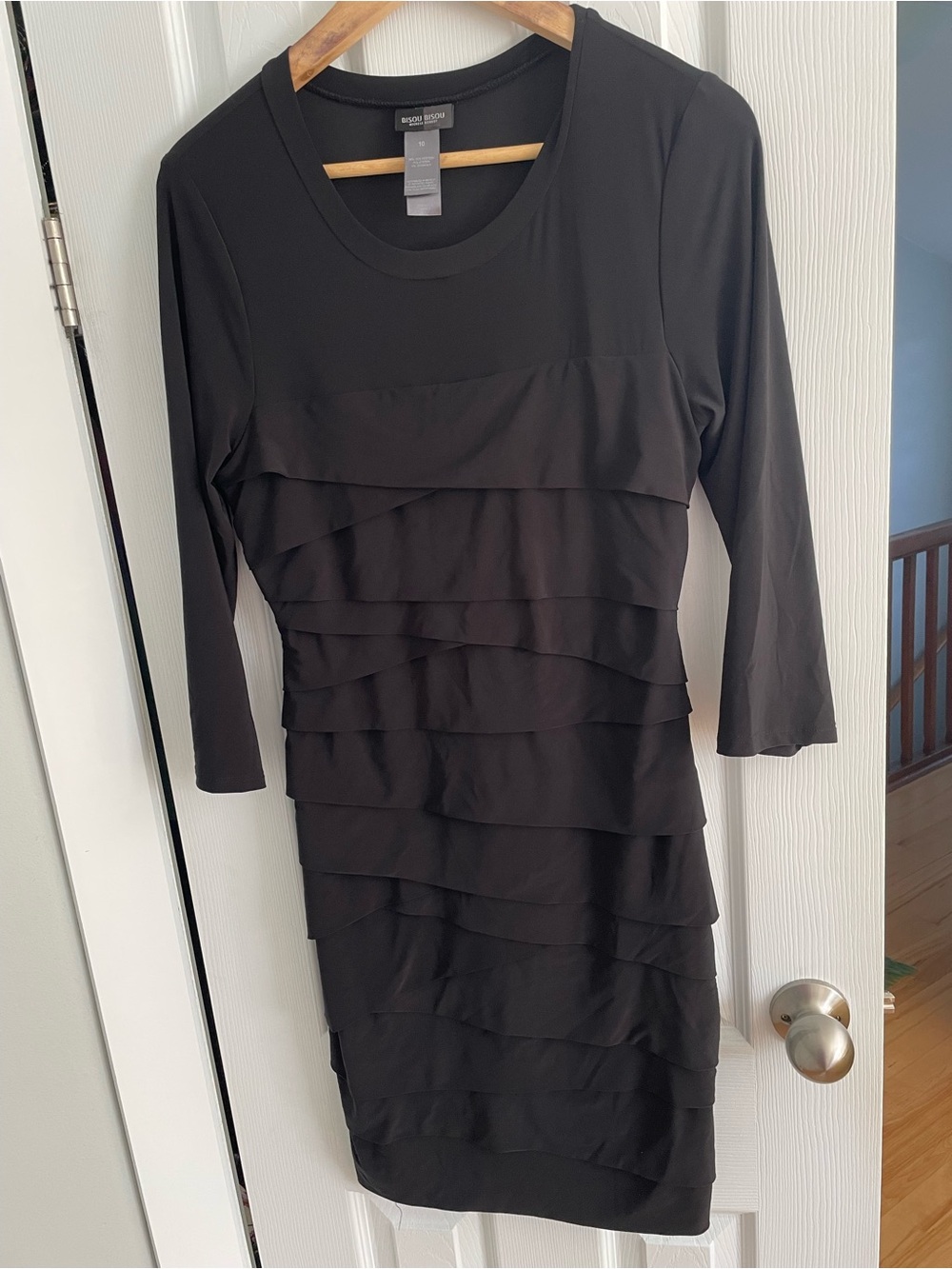 Bisou Bisou Black Tiered Ruffle Midi Dress with Scoop Neck